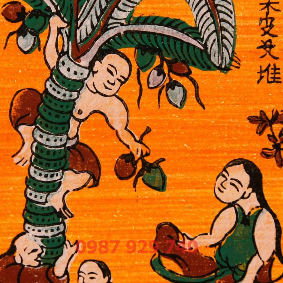 [Tranh Đông Hồ] - Bức Hứng Dừa - không khung tranh - Dong Ho folk paintings - Viet Nam national cultural heritage