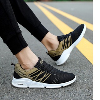 Giày sneaker thể thao nam - đế êm - thoáng khí - kẻ vàng