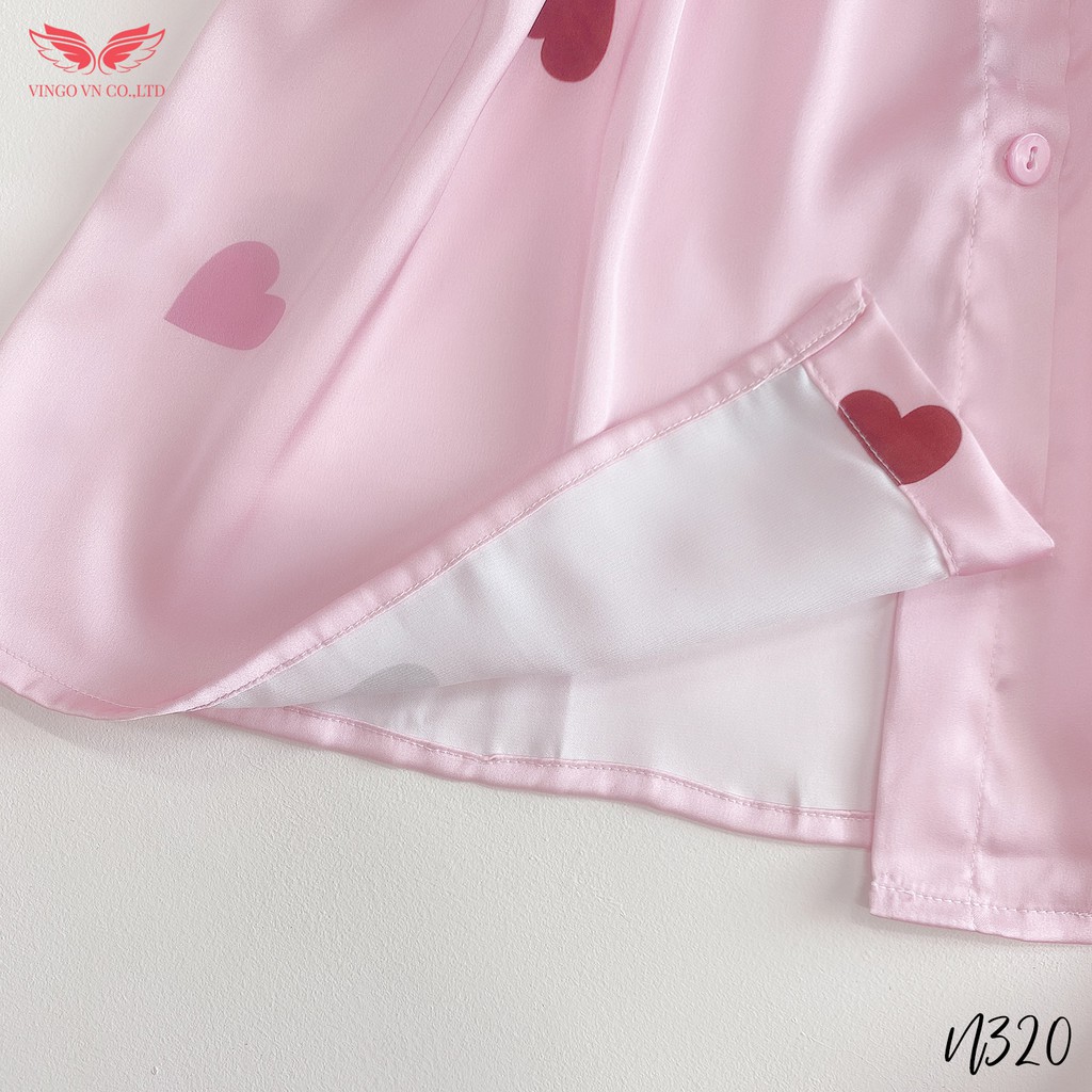 VINGO Bộ Đồ Ngủ Mặc Nhà Nữ Lụa Pháp Cao Cấp Áo Cổ Vuông Quần Cộc Bo Chun Màu Hồng N320 VNGO | BigBuy360 - bigbuy360.vn