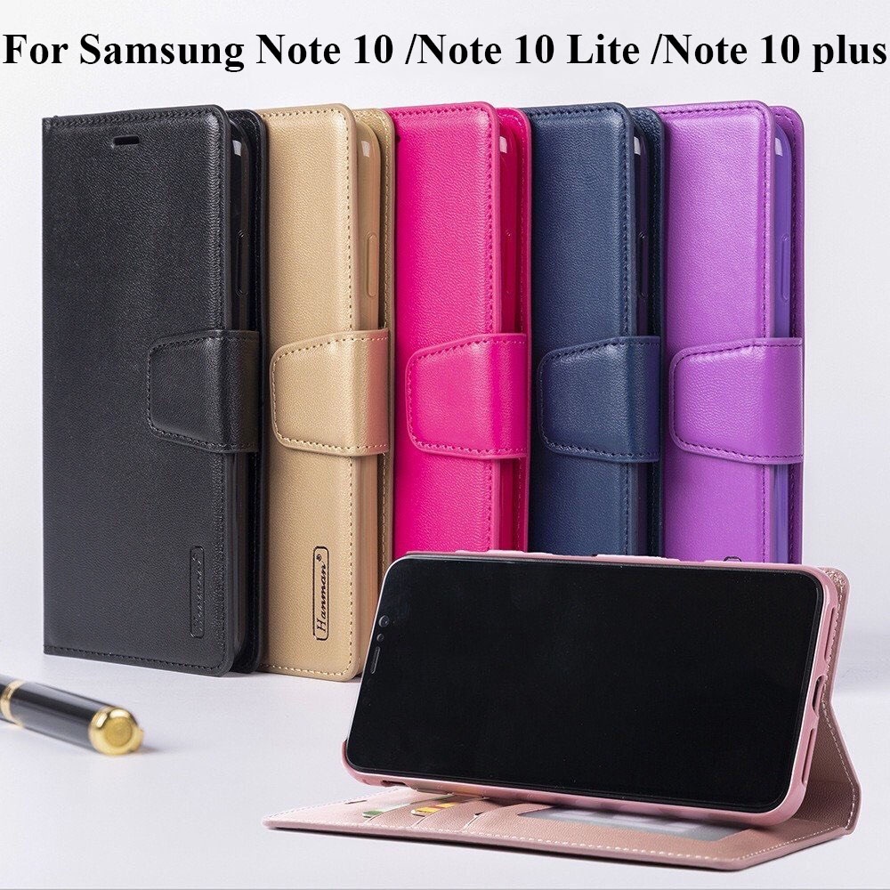 Bao da Samsung Galaxy Note 10 / Note 10 Plus / Note 10 Lite dạng ví hiệu hanman, ngăn đựng thẻ tiền tiện lợi