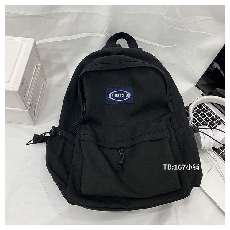 Balo nữ đi học basic, cặp sách trơn ulzzang hàn quốc thêu tem first xiu B224