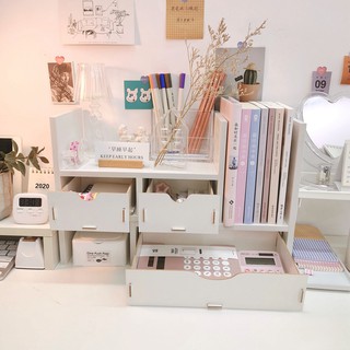 [ORDER] Kệ sách để bàn có ngăn kéo (3 ảnh thật ở cuối) (ib shop để có video lắp ráp)