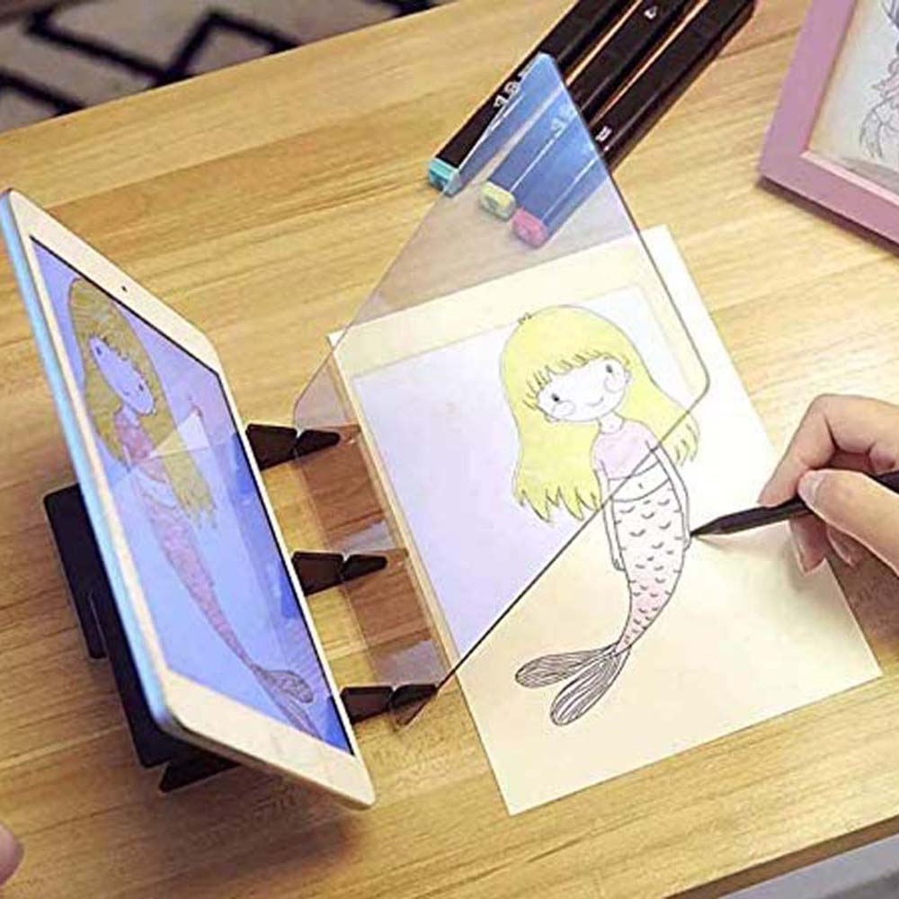 Tấm gương phản chiếu quang học kèm giá đỡ dùng để vẽ phác thảo sáng tạo