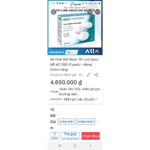 Bộ Phát Wifi Mesh TP-Link Deco M5 AC1300 (3 pack) - Hàng Chính Hãng
