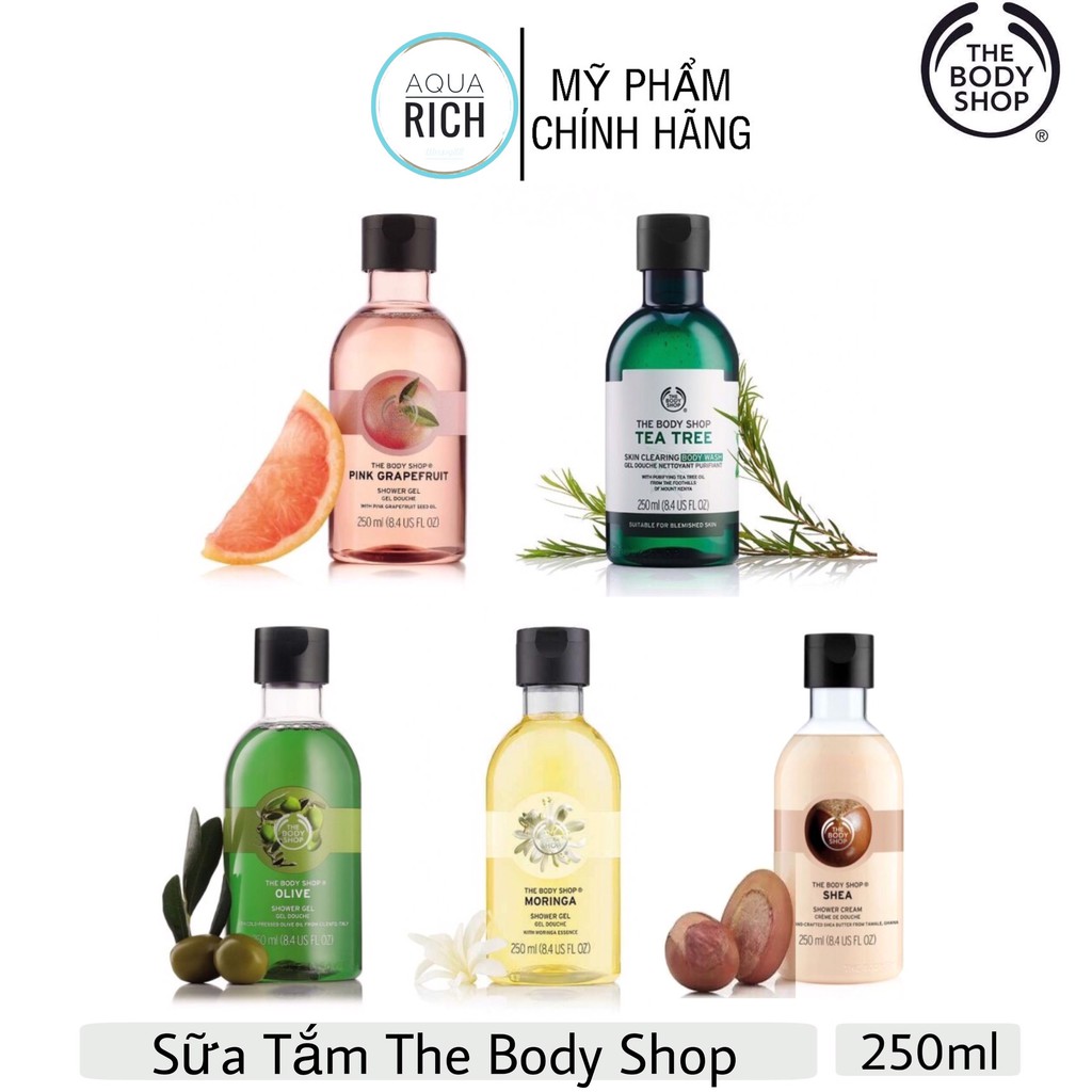 Sữa Tắm The Body Shop, The Body Shop Olive - Pink Grapefruit - Moringa - Shea Shower Cream - Tea Tree 250ml