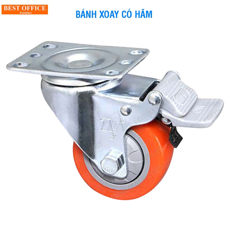Bánh xe đẩy hàng có hãm chịu tải 250 kg, đường kính 7.5cm lắp cho xe kéo, xe đẩy hàng