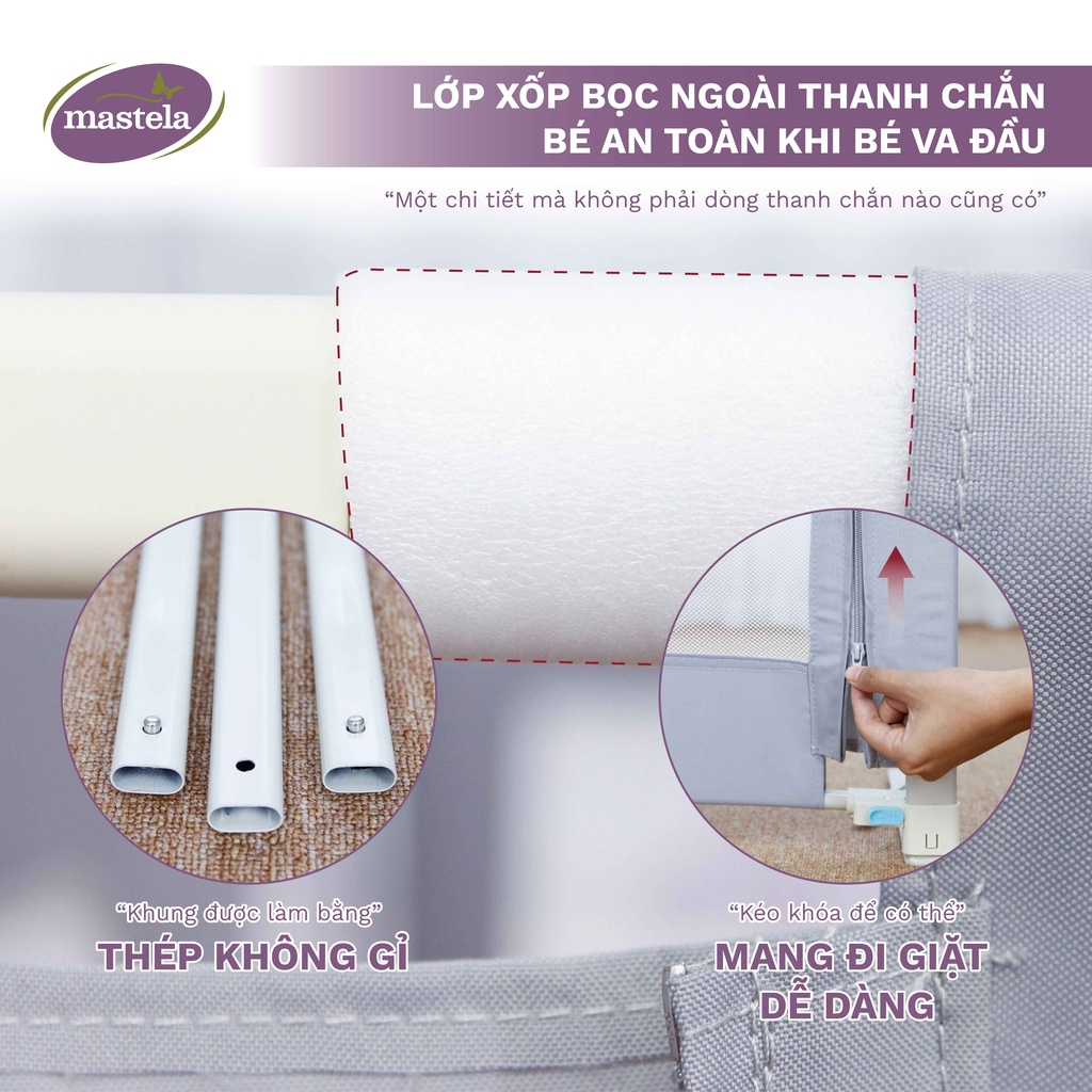 Chặn giường cho bé, thanh chắn nâng hạ 2 bên, dễ dàng lắp đặt, an toàn cho bé size 180cm, 200cm Mastela 0322-4BB-015