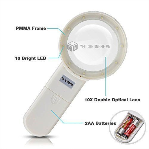 Kính lúp 10x cầm tay Handheld Magnifying Glass 10 bóng LED MG-10X