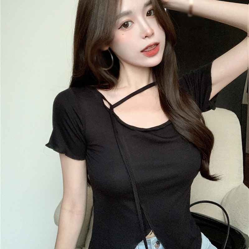 Áo Thun Tay Ngắn Cổ Tròn Màu Sắc Đơn Giản Phong Cách Hàn Quốc Thời Trang Mùa Hè Cho Nữ