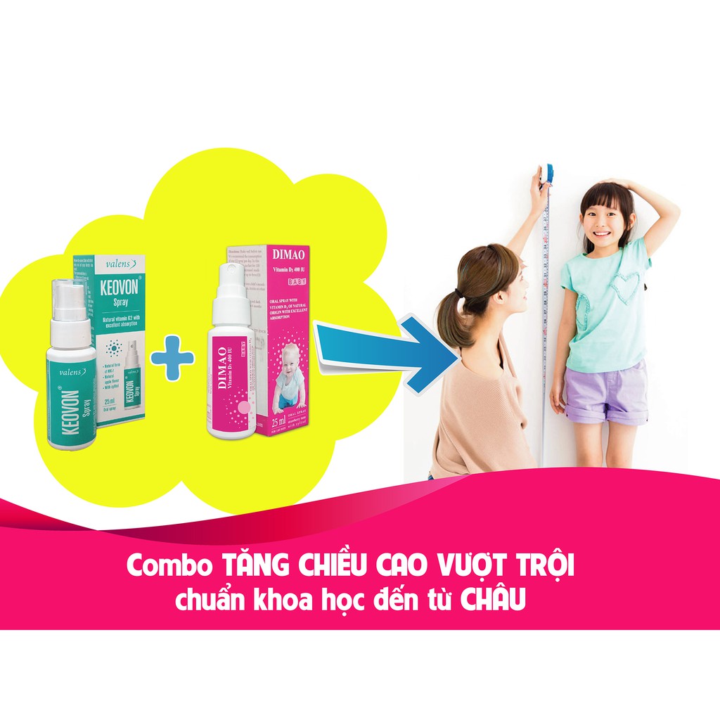 Combo Tăng chiều cao cho trẻ Dimao Vitamin D3 + Keovon Vitamin K2