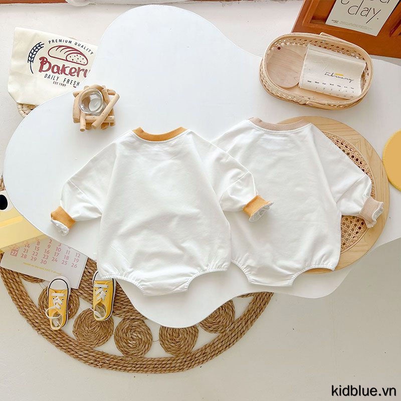 Bộ Áo Liền Quần Tam Giác Tay Dài Chất Cotton In Họa Tiết Hoạt Hình Dễ Thương Cho Bé