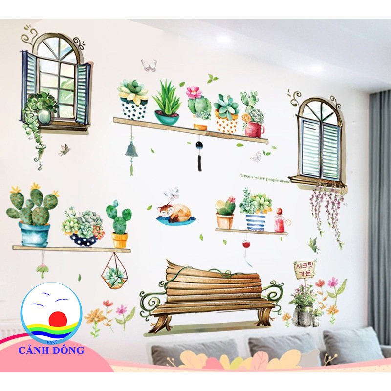 Decal dán tường khu vườn xanh combo trang trí đáng yêu