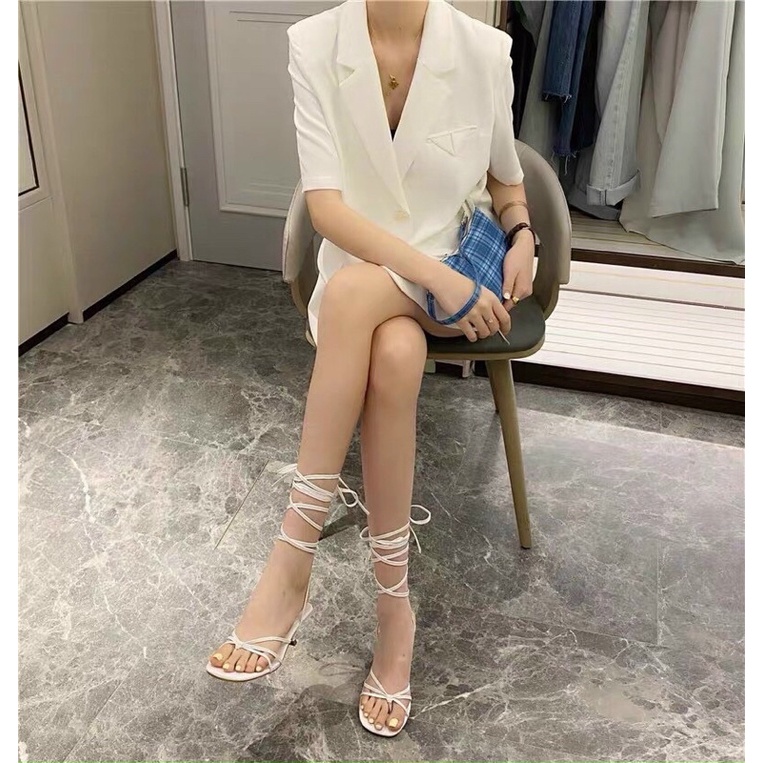Dép cao gót buộc dây ,dép thời trang 2 màu đen ,trắng