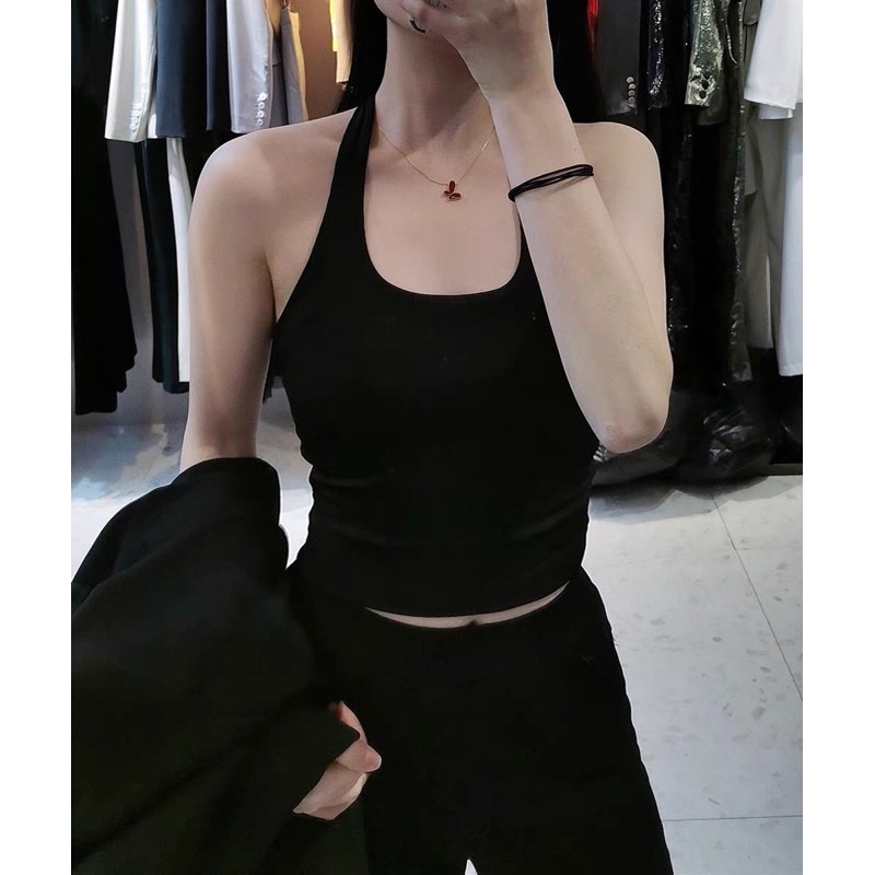 Croptop cổ yếm thun gân 2 lớp mới