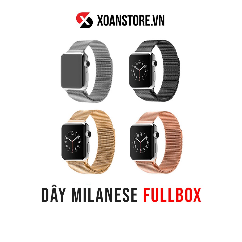 Dây Thép Milanese FULLBOX CAO CẤP cho Apple Watch Series 1 2 3 4 5 6 SE 38mm 40mm 42mm 44mm đủ màu đen, bạc, vàng