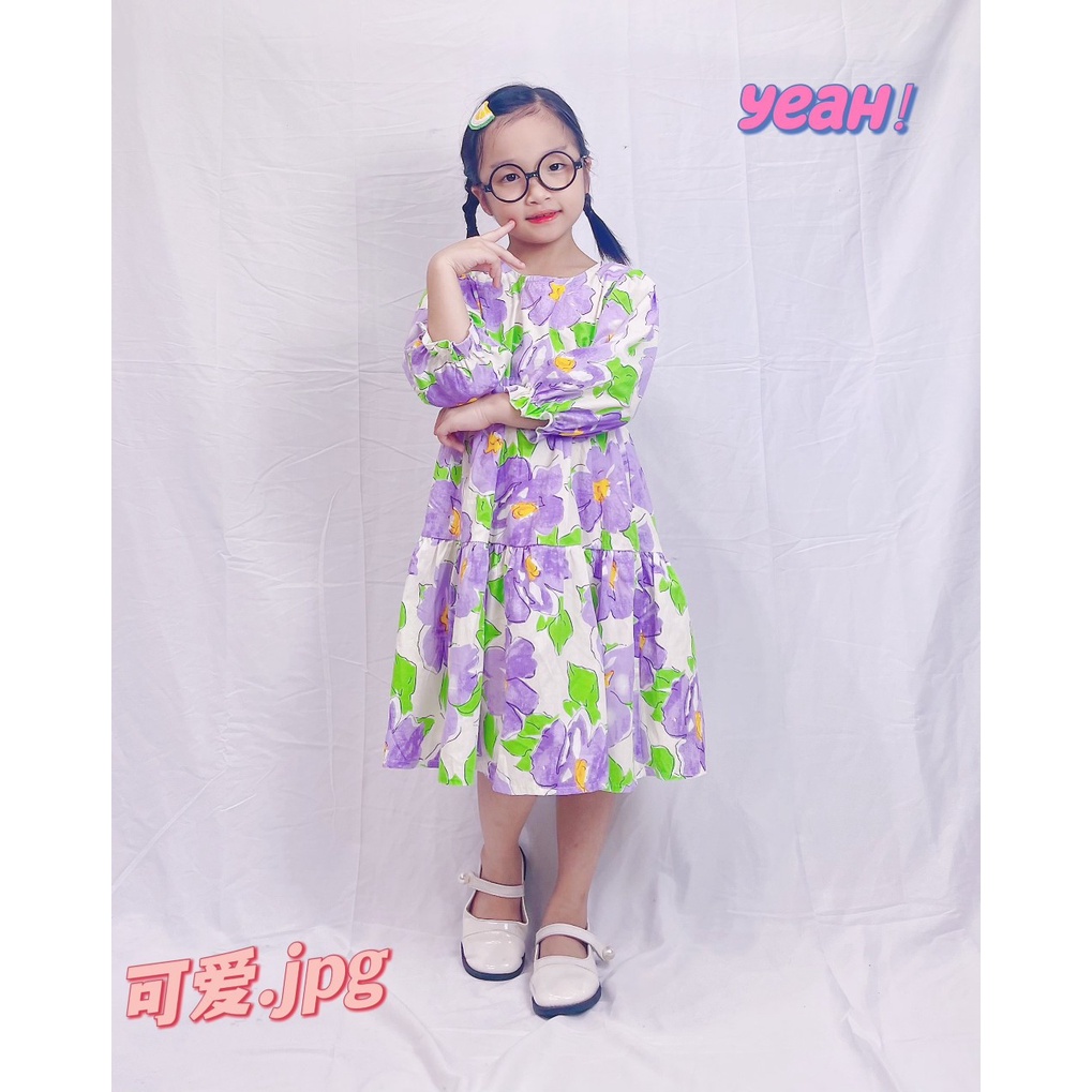 Đầm Cho Bé Gái Hml  Chất Thô Tay Dài, Váy Trẻ Em  Thu Đông 1,2,3,4,5,6,7,8,9,10 Tuổi Size Đại Mã A39