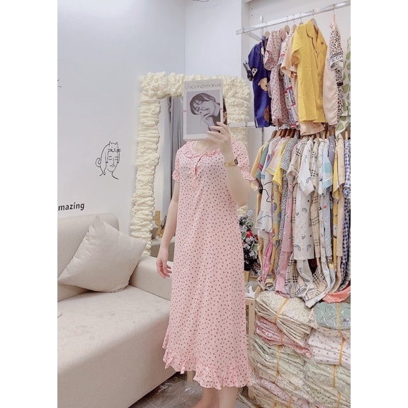 VÁY đũi CUTE váy mặc nhà chất mát hoạ tiết dễ thương bộ đồ ngủ nữ bộ pijama bộ mặc nhà chất đũi cực mát