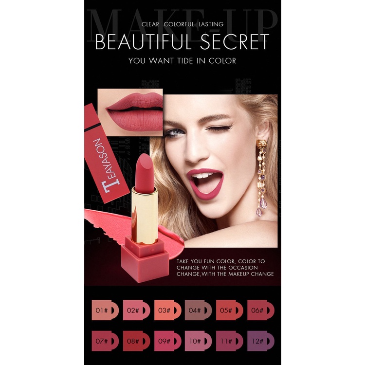 Mới Đặt Hộp 12 Màu Ống Vuông Sexy Màu Đỏ Son Môi Matte Lipstick Màu Bí Ngô Matte Màu Bẩn Màu Cam