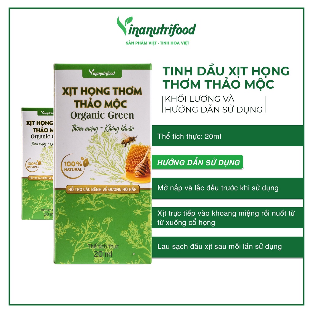 Xịt thảo mộc organic Vinanutrifood mùi thơm nhẹ nhàng loại bỏ các vi khuẩn gây mùi ngăn mùi hiệu quả