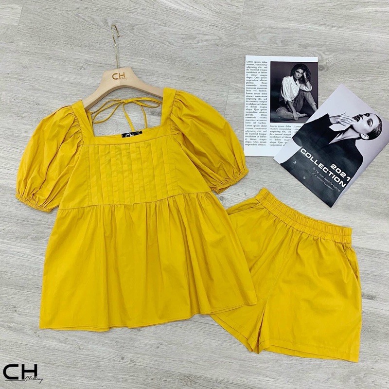 set bộ cộc cổ vuông xếp li ngực | BigBuy360 - bigbuy360.vn