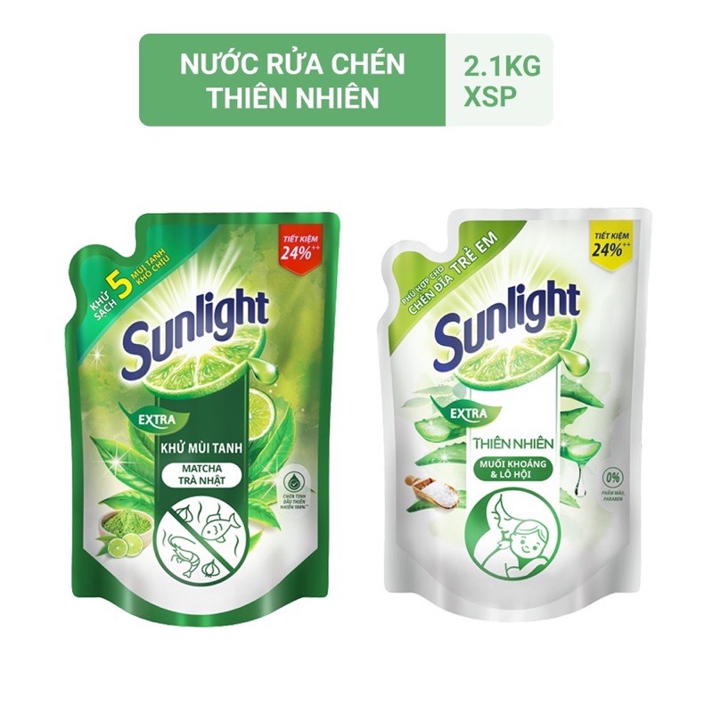 Nước Rửa Chén Sunlight Thiên Nhiên/ Trà Xanh Túi 2.1KG