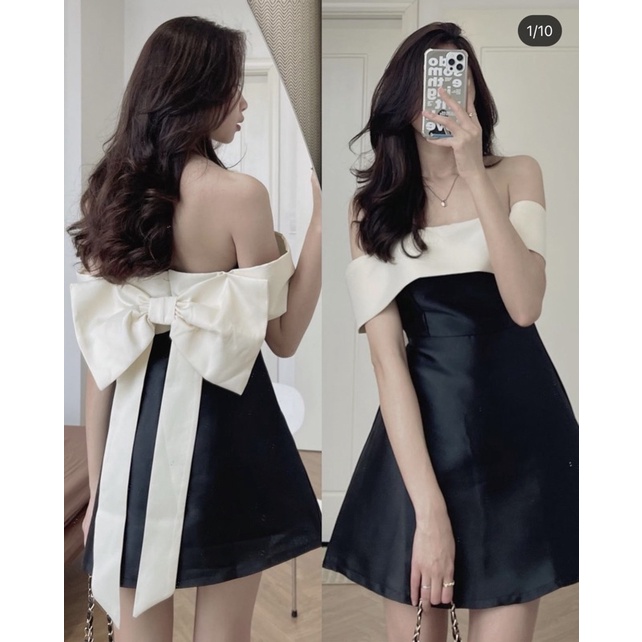 Váy trễ vai nơ lưng to chất tafta có đệm mút ngực QUINNIE | BigBuy360 - bigbuy360.vn