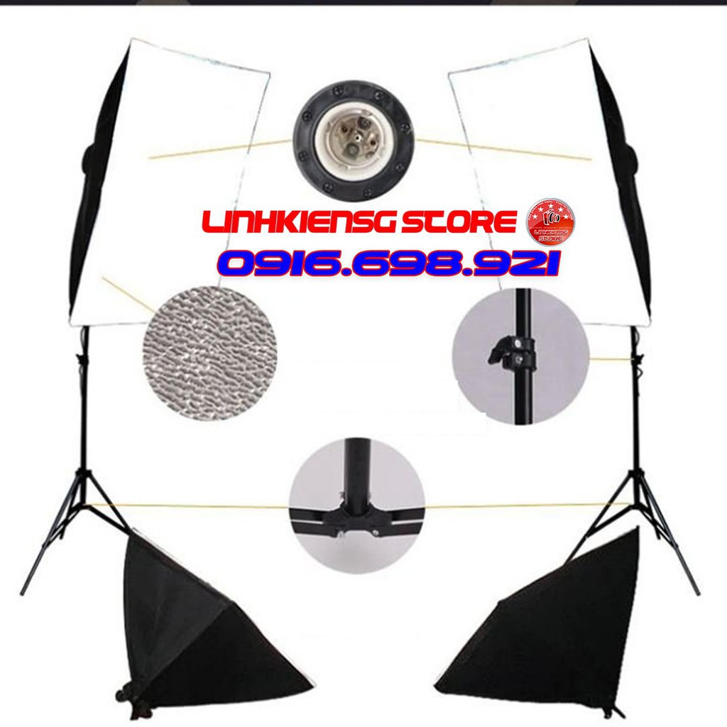 Thaydoihaem Bộ KIT Studio Chụp Ảnh Sản Phẩm Chân Đèn 2m Kèm Softbox 50x70 cm Hỗ Trợ Sáng(Không bóng đèn) 44 MHB13