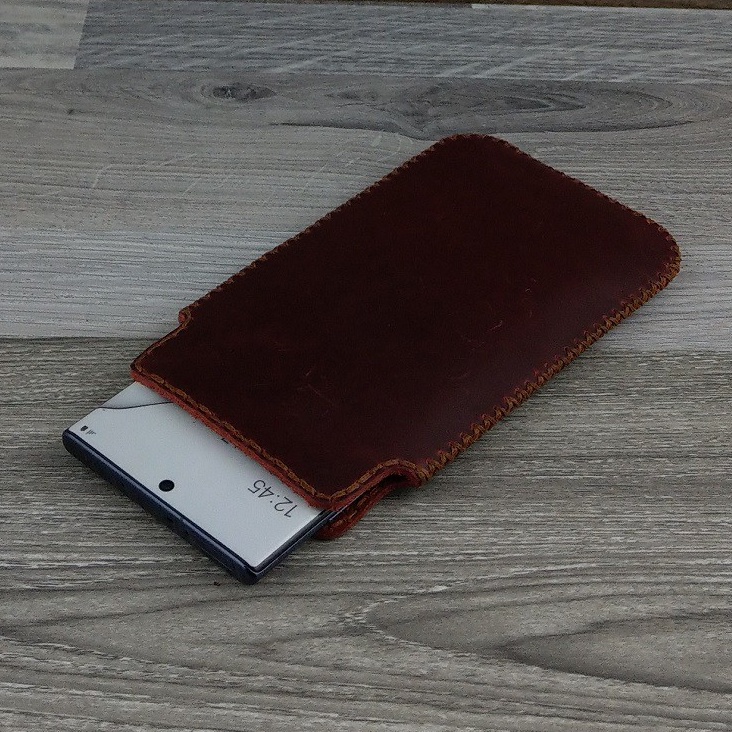 Bao Da Túi Rút Samsung Galaxy Note 10 plus Da Bò Sáp Màu Nâu Đỏ