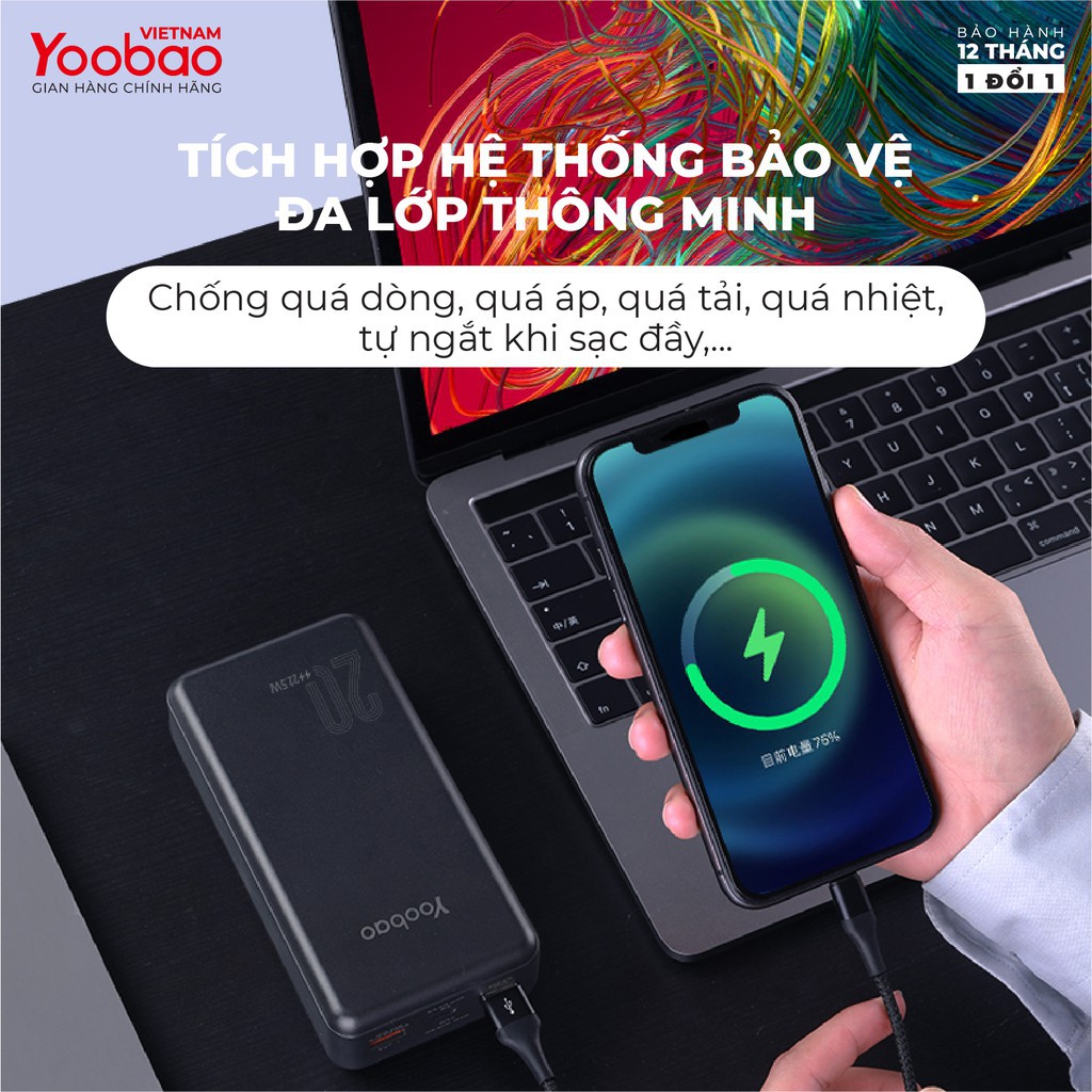 Sạc dự phòng 20000mAh Yoobao D20 -Đầu ra 2 cổng USB - Hàng chính hãng