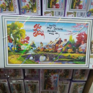 Tranh đính đá phong cảnh gia đình LG-1178 size 110x60 cm