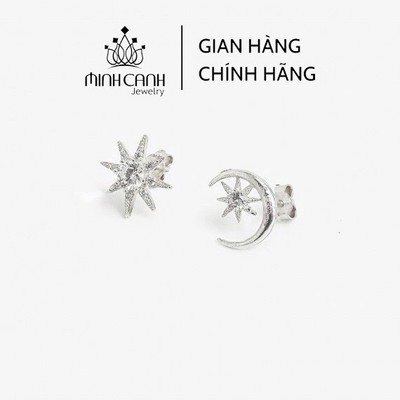 Bông Tai Trăng Sao Đính Đá Bạc Ta - Minh Canh Jewelry