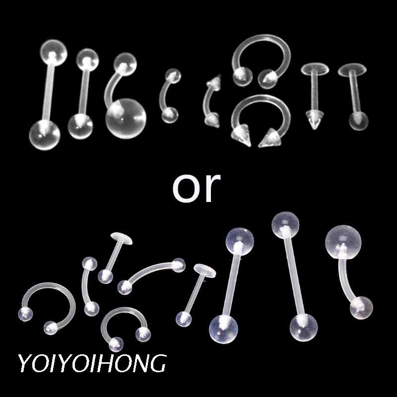Bộ trang sức 9 khuyên xỏ lỗ mũi/lông mày/toàn thân acrylic UV trong suốt