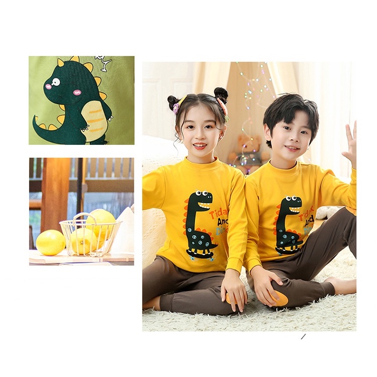 Bộ Đồ Ngủ Từ 100% Cotton In Hình Khủng Long Hoạt Hình Dành Cho Trẻ Nhỏ 2-13 Tuổi