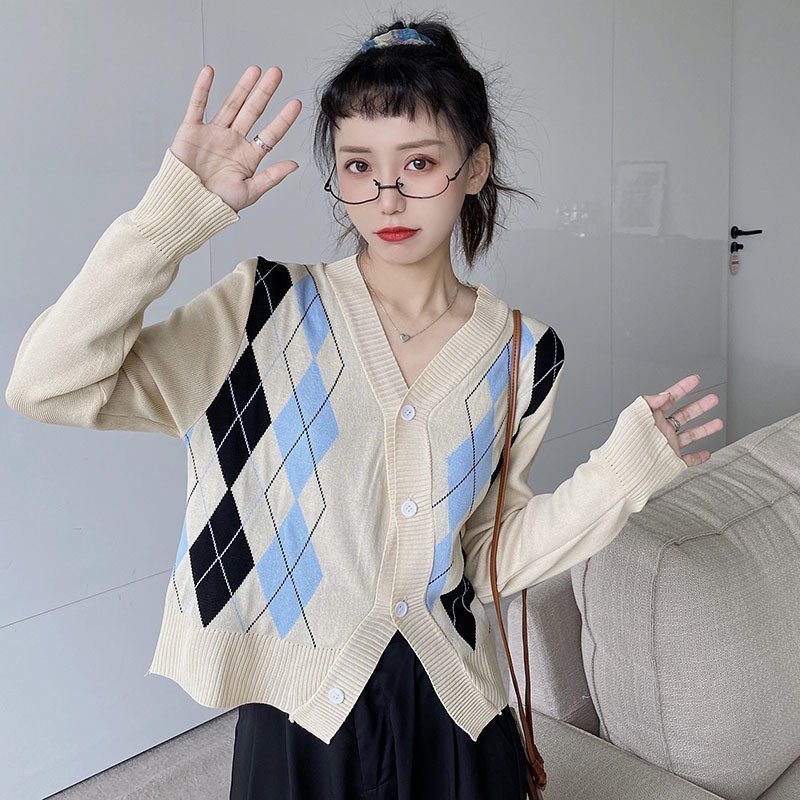 Áo khoác cardigan dệt kim tay dài cổ chữ V cài nút phía trước thời trang cho nữ