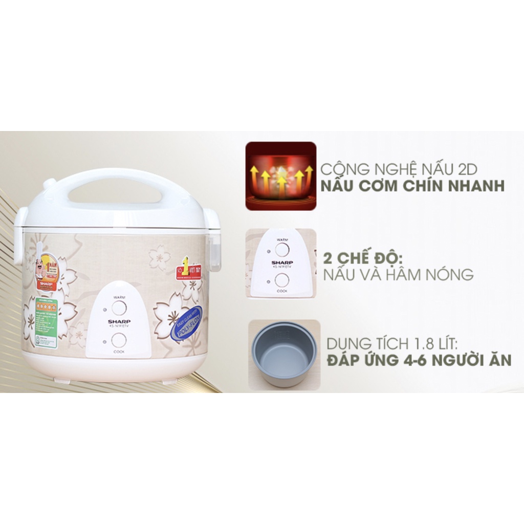 Nồi cơm điện Sharp 1.8 lít KS-N191ETV hàng chính hãng,mới 100%