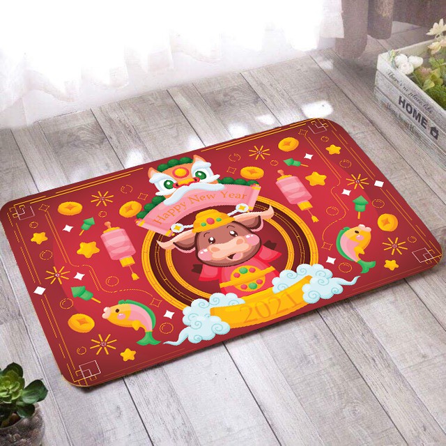 Thảm lau chân in hình 3D đón tết noel chống trượt 60*40cm