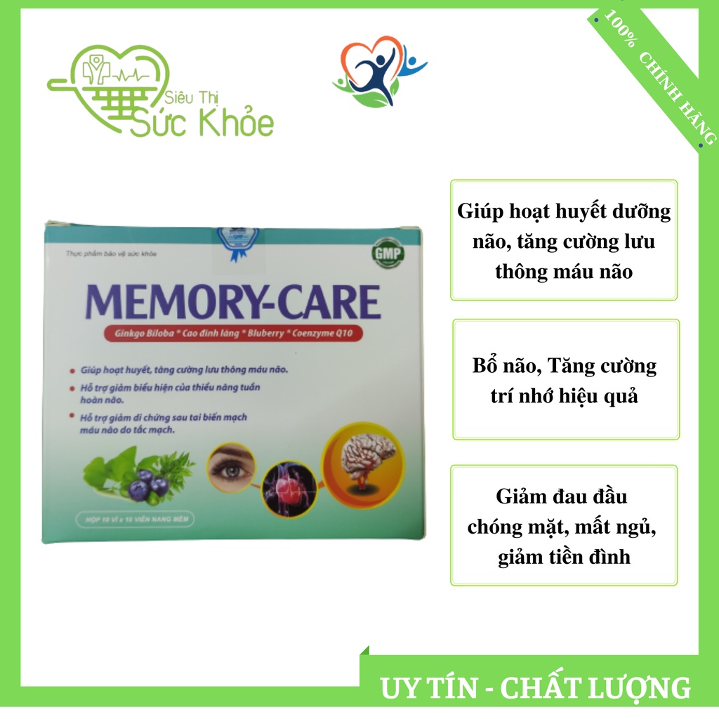 Memory care viên uống bổ não, Hoạt huyết dưỡng não, tăng cường lưu thông máu não, giảm đau đầu tiền đình tê bì chân tay