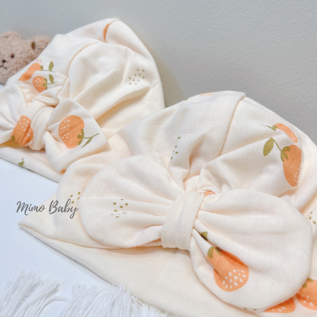 Mũ turban màu be họa tiết quả cam đáng yêu cho bé MTB98 Mimo Baby