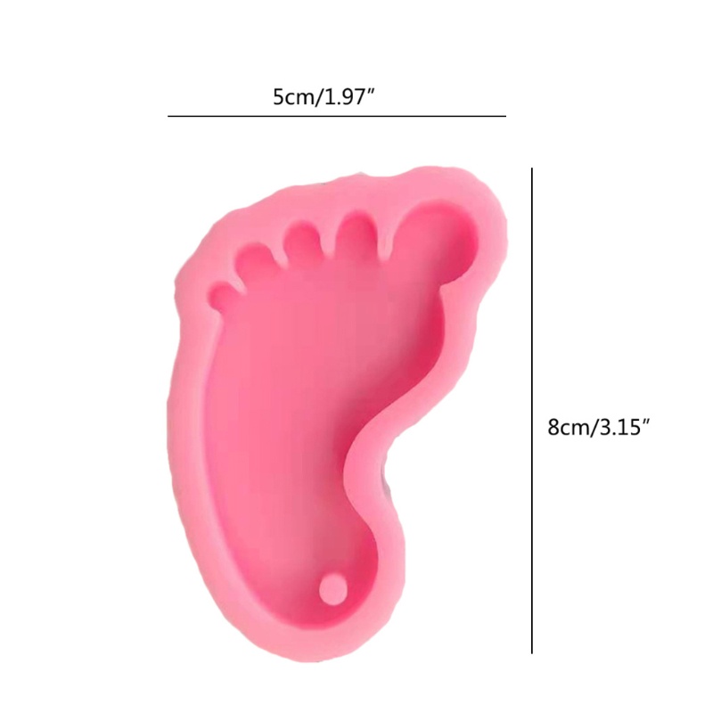 Khuôn Silicone Làm Móc Khóa Hình Dấu Chân Em Bé Màu Hồng / Xanh Dương Lấp Lánh