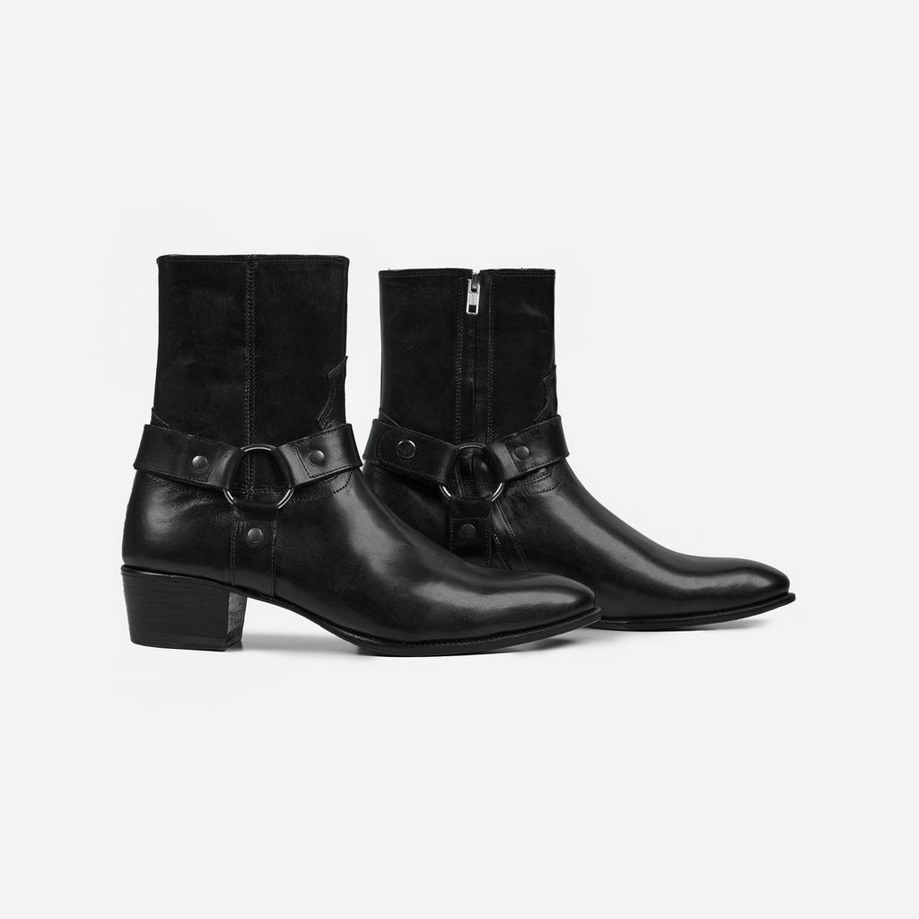 Giày Harness Boots Nam TARMOR Màu Đen Da Thật Harness Boots In Black Leather