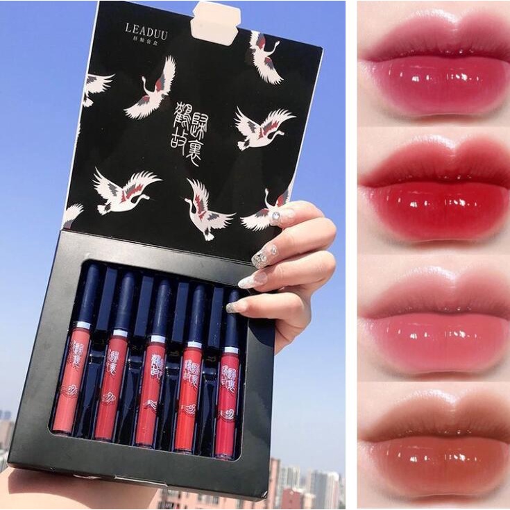 Set 5 son kem lì không phai màu phong cách Trung Hoa kiểu màu tương phản dành cho học sinh
