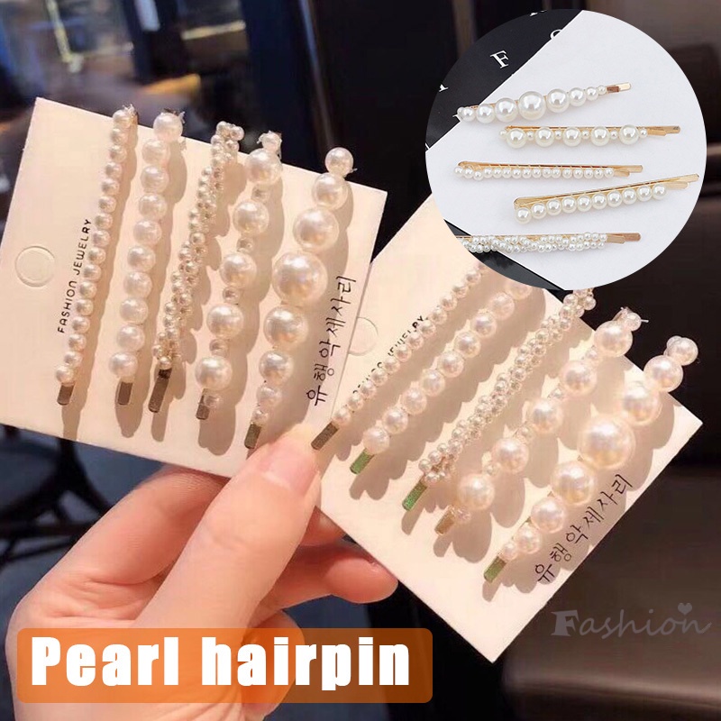 Bộ 5 Kẹp Tóc Đính Ngọc Trai Thời Trang Đơn Giản Cho Nữ