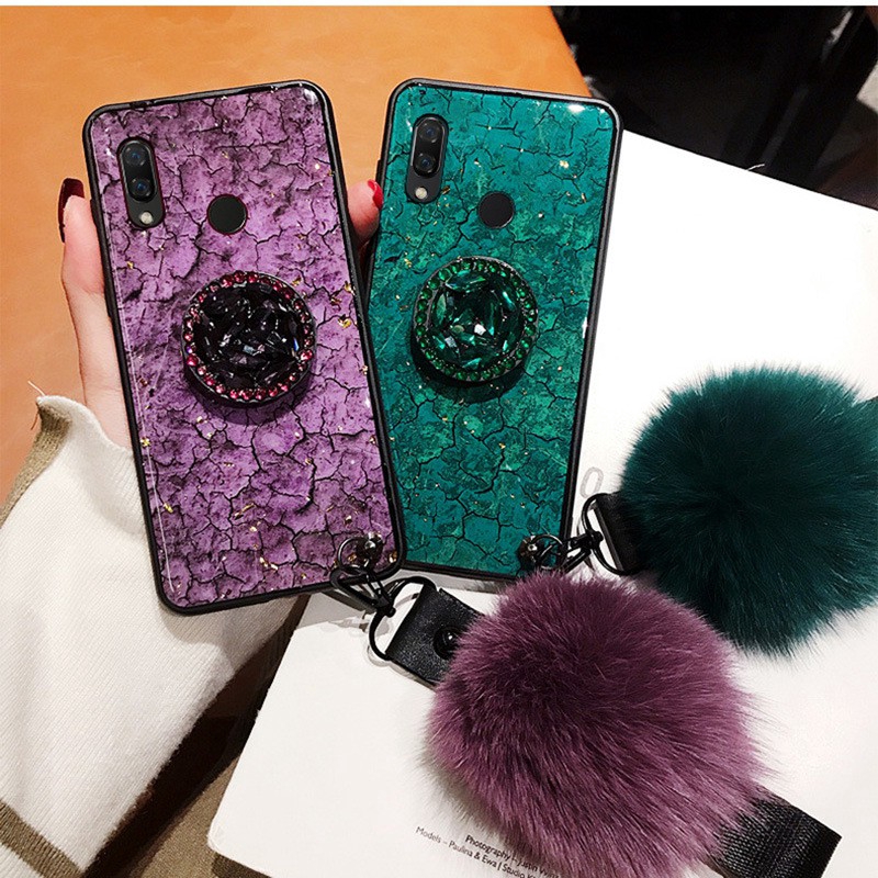 Ốp lưng kèm cục bông và chân đế cho Samsung Galaxy A5 A7 2017 A6 Plus A8 A9 2018 A50 A51 A70 | BigBuy360 - bigbuy360.vn