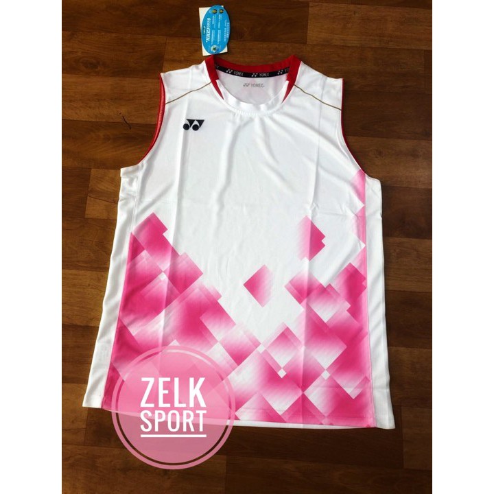 XL nam - Áo cầu lông Yonex Momota 1819 sát nách trắng hồng