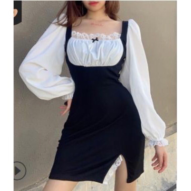 HA19 Váy chiffon phối tay voan (ảnh thật ở cuối)
