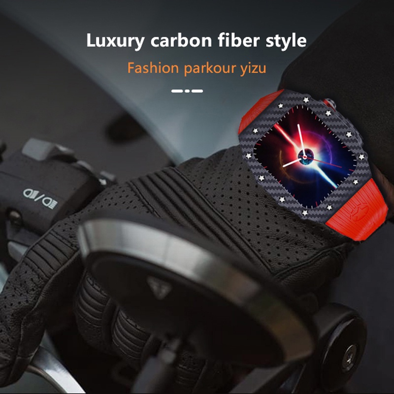 Ốp Bảo Vệ Bằng Thép Không Gỉ Sợi Carbon Sang Trọng Cho Apple Watch 8 7 6 5 4 SE 44mm 45mm