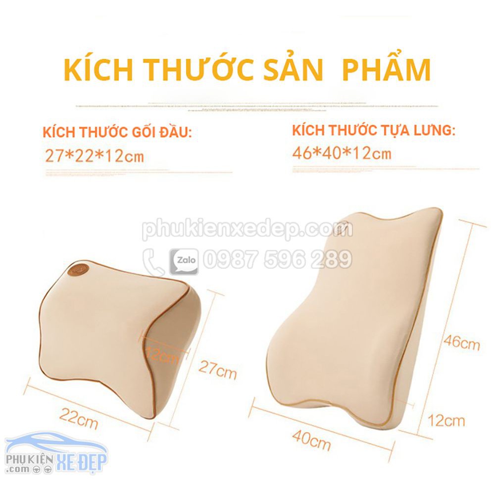 Bộ gối tựa đầu và tựa lưng ⚡FREESHIP⚡ ô tô 3D cao su non Cao cấp