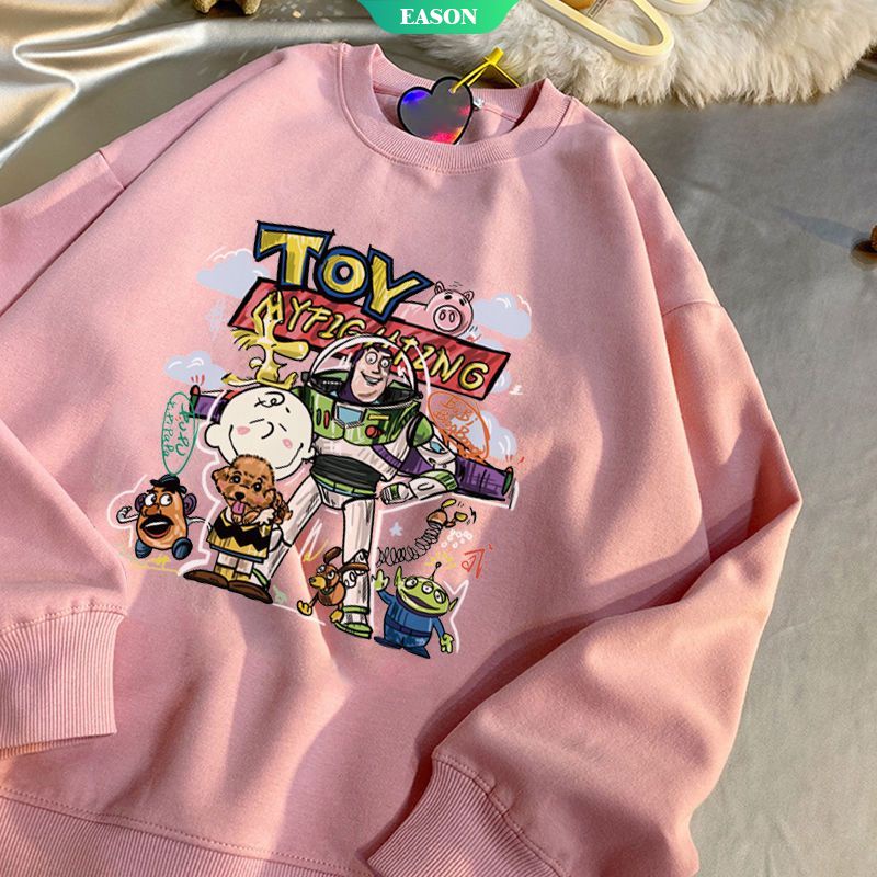 Áo Sweater Tay Dài Lót Nhung Dáng Rộng In Hoạt Hình Toy Story Kiểu Hàn Quốc Thời Trang Thu Đông 2022