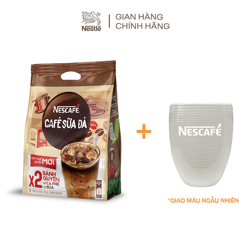 [Tặng 1 ly sứ pastel (giao màu ngẫu nhiên)] Cà phê hòa tan Nescafé cà phê sữa đá (Bịch 25 gói x 24g)