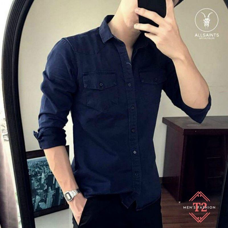 Áo Sơ Mi Nam Tay Dài Giả Jean SM08 Phối Túi Cao Cấp | BigBuy360 - bigbuy360.vn